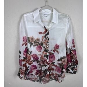 Bailey/44 White Button down watercolor floral design Sheer Top Size Medium